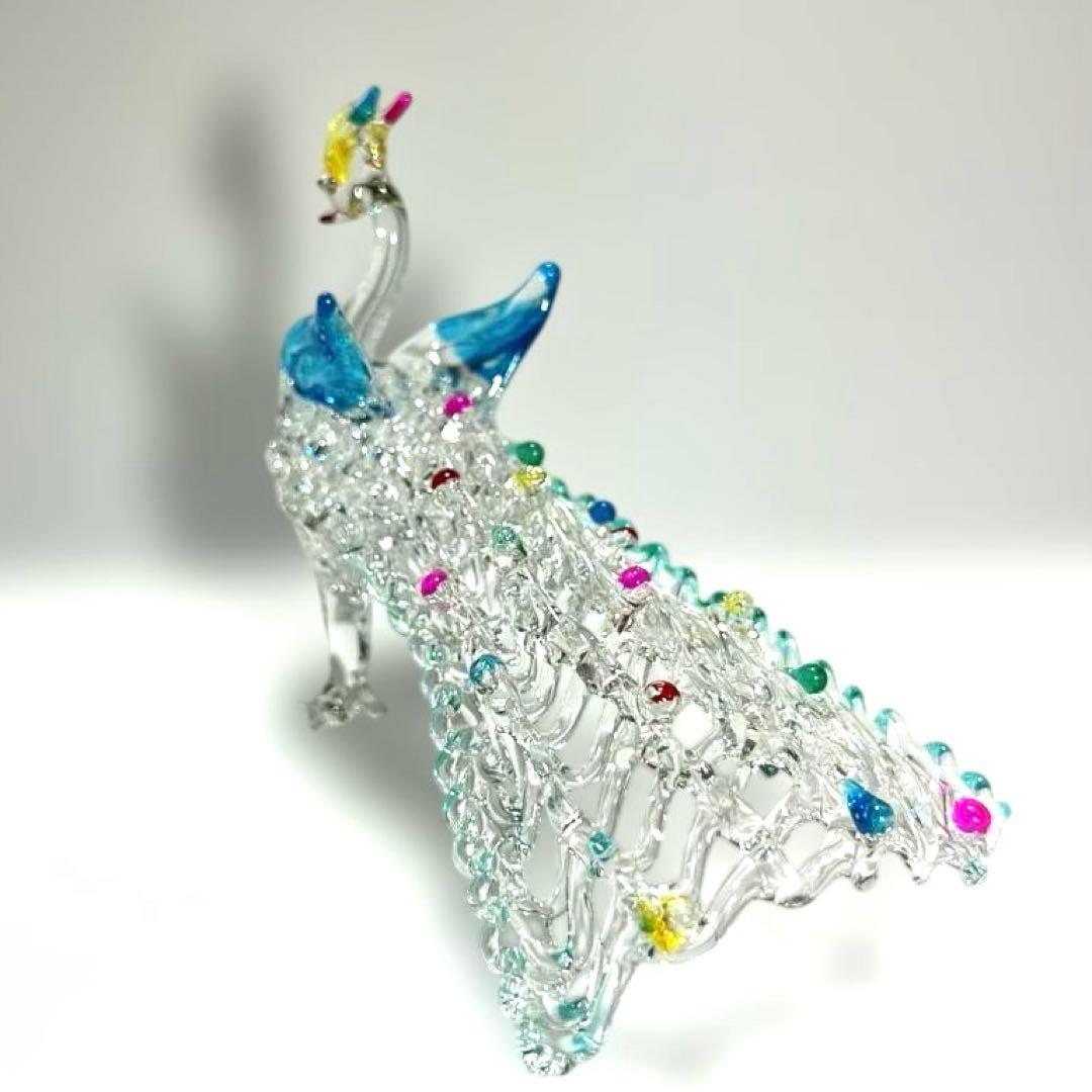 ガラス製孔雀の置物　インテリア ガラス細工