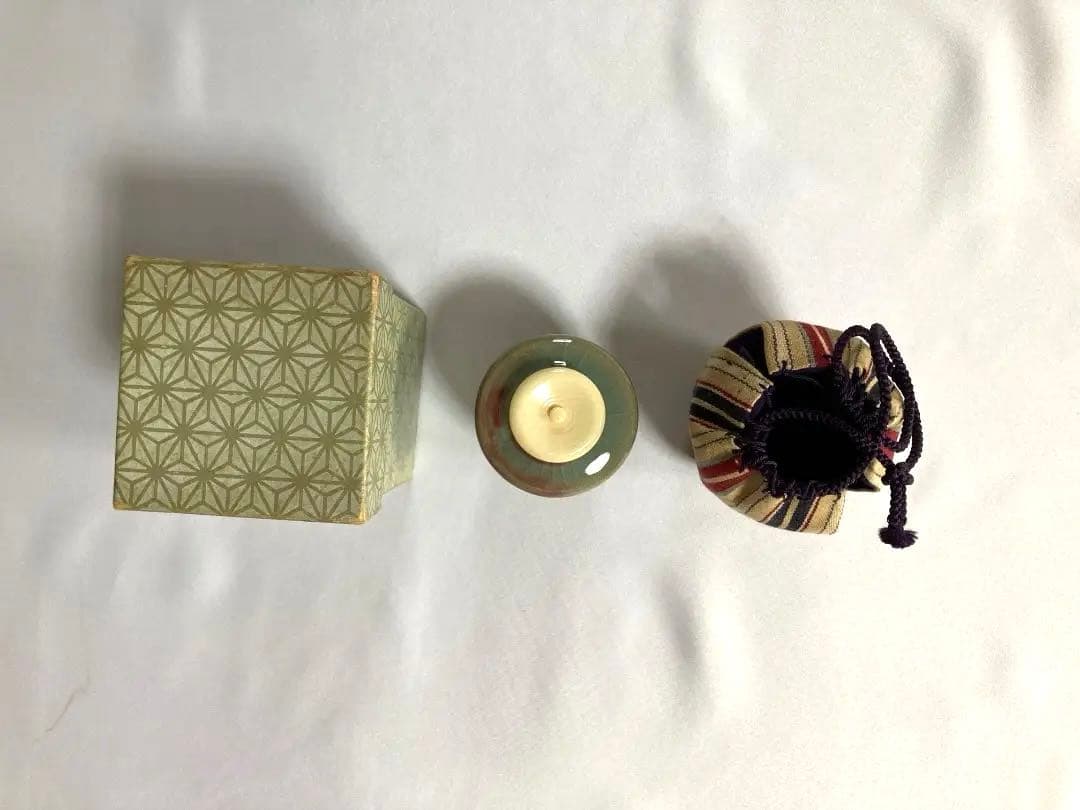 茶入れ　波佐見焼　月夜野　福田 祐泉作　巾着　箱　茶道具美品