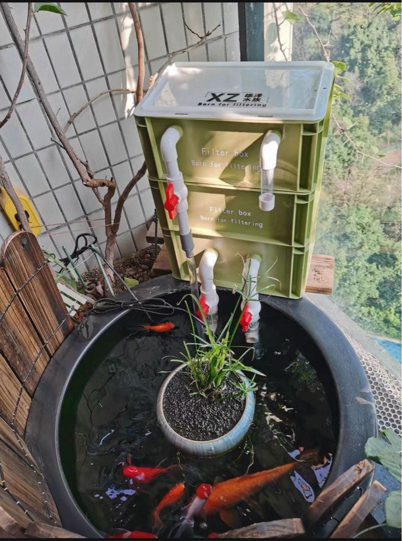お任せ濾過材2段付き 池水槽用万能フィルター 最強濾過槽　外部式飼育濾過器装置