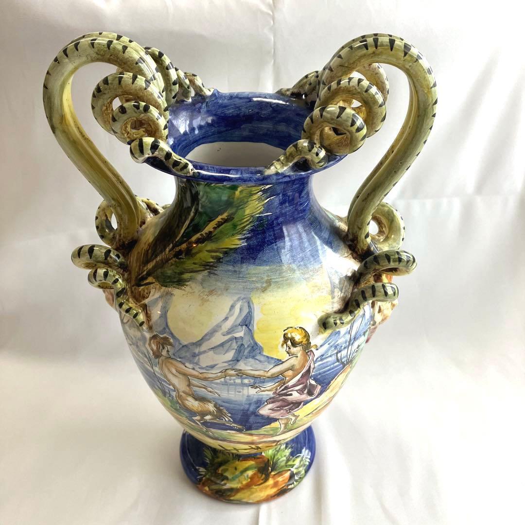 伊太利　マジョリカ　双耳壺