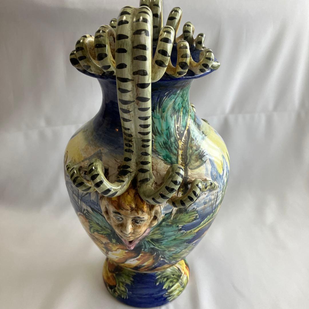 伊太利　マジョリカ　双耳壺