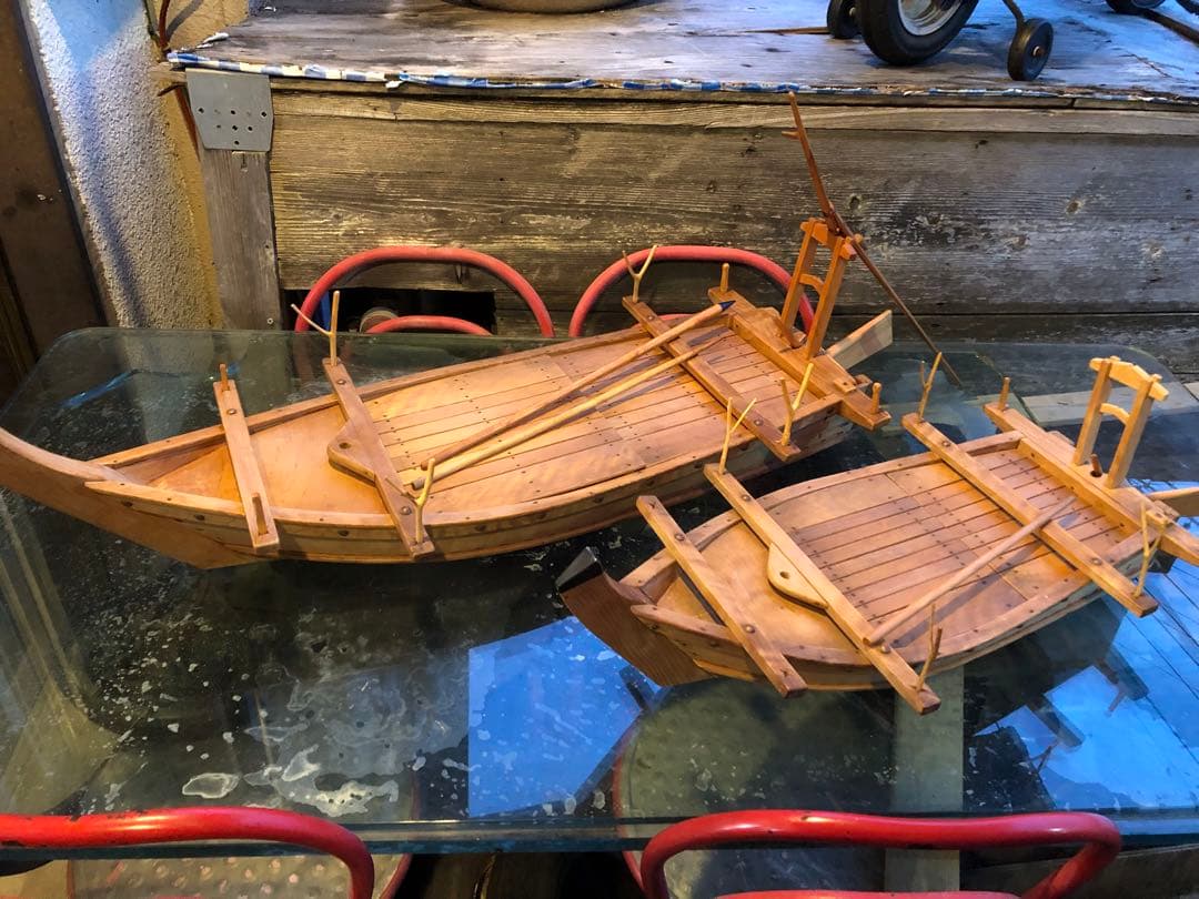 日本 昭和東京羽田 船大工 和船 大小2隻 工芸品 美術品 舟盛 模型 匠