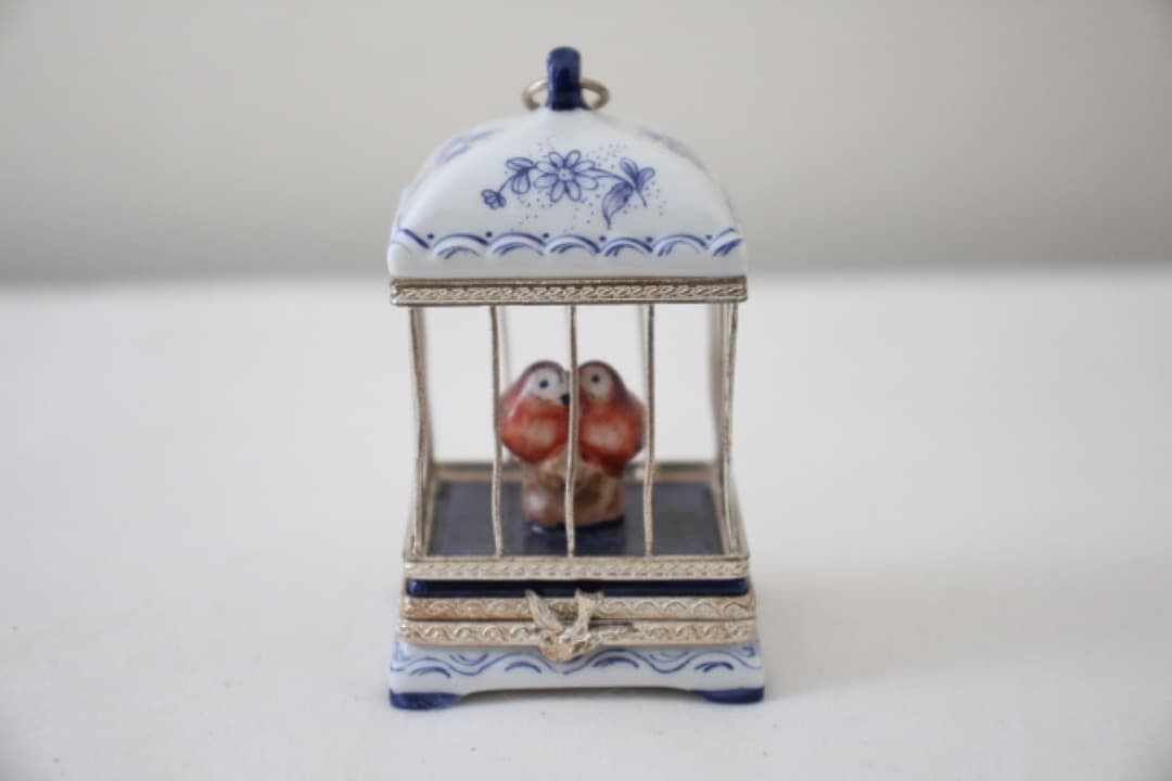 フランス　リモージュボックス　鳥籠　小物入れ　ピルケース