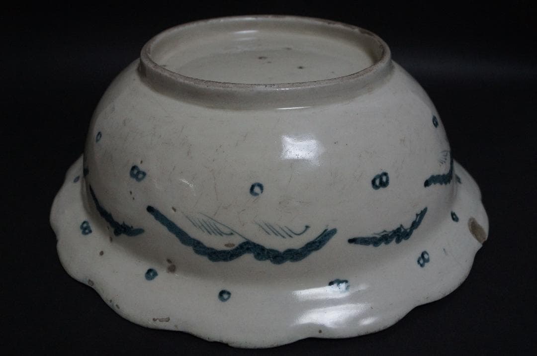 江戸期 古伊万里肥前染付『雲間龍之絵』深鉢 飾り鉢 径34.5cm共箱★希少品★