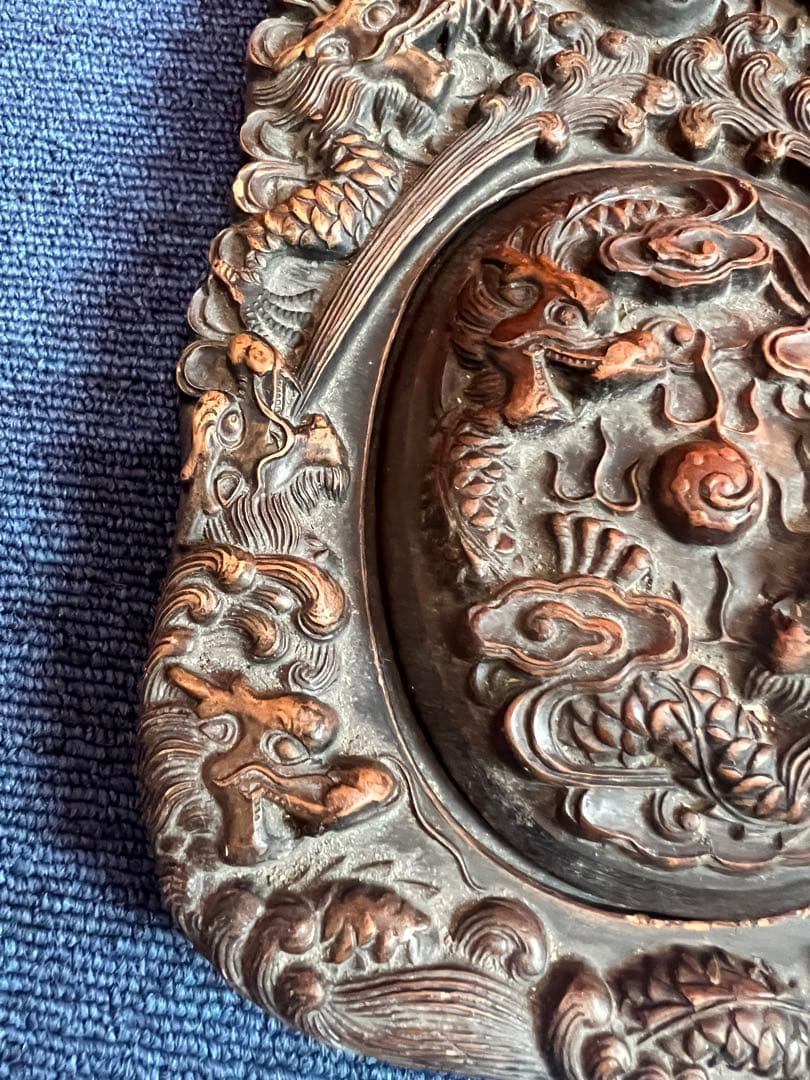 1193 中国　骨董　墨宝閣　龍文硯　時代物