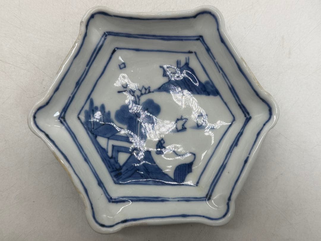 明時代　古染　染付山水人物紋角皿6点　古渡　送料込み251221