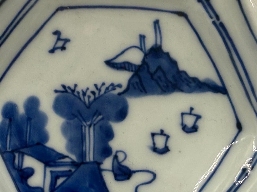 明時代　古染　染付山水人物紋角皿6点　古渡　送料込み251221