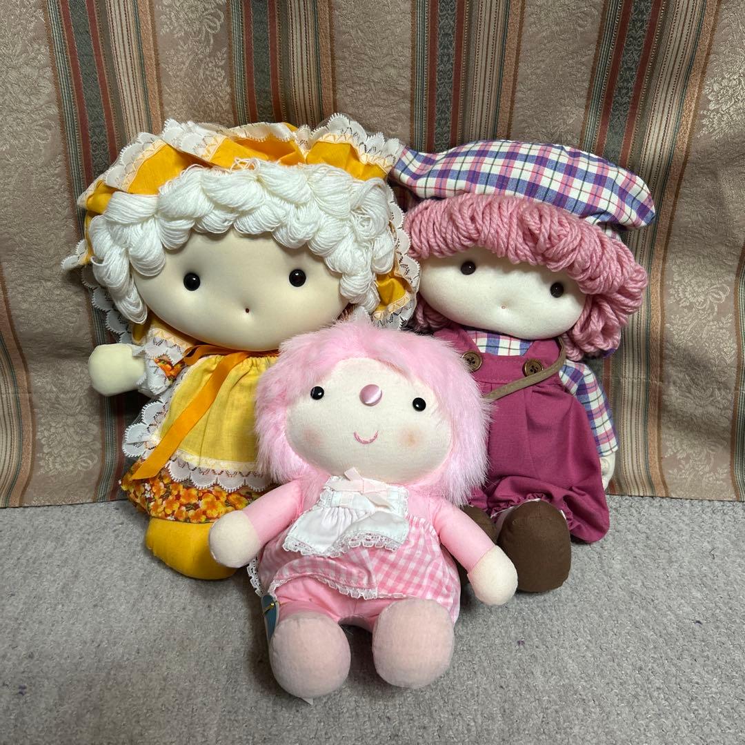 昭和 レトロ ぬいぐるみ 女の子 カラフル かわいい ピンク イエロー 3体