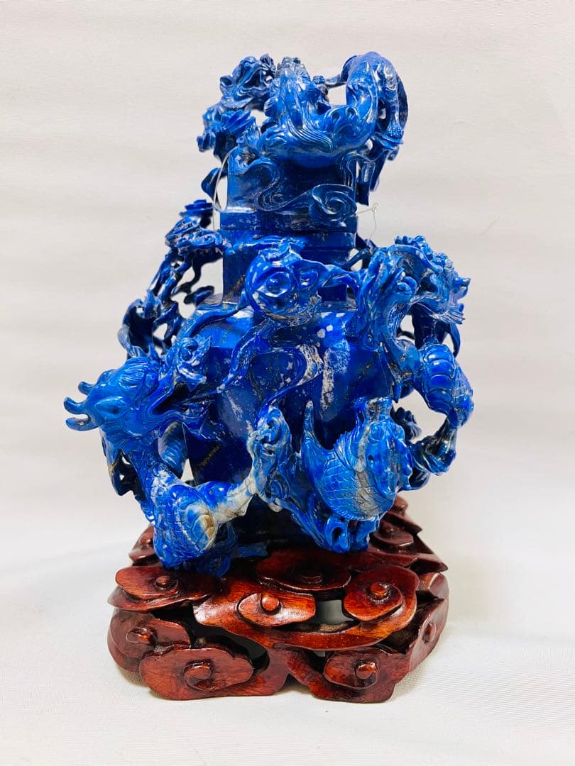 ラピスラズリー 龍 彫刻 香炉