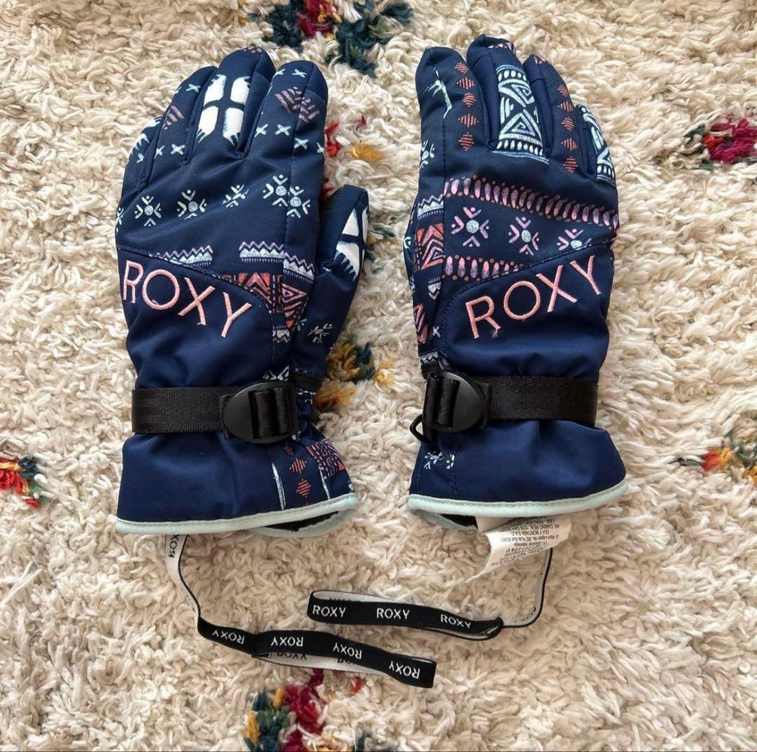 ロキシー　キッズ　スキーウェア　上下　グローブ　猫耳、耳当て付きニット帽　計5点