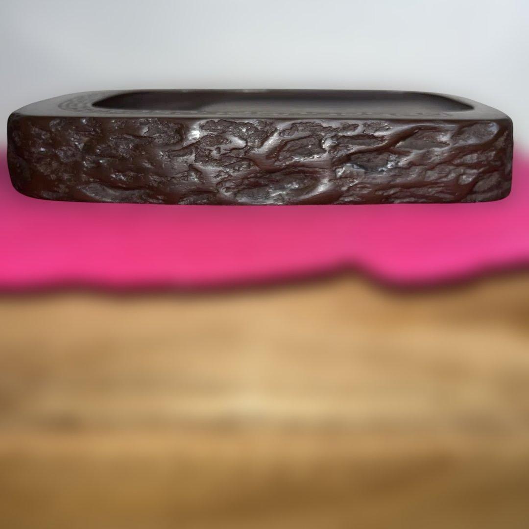 ⭕️赤間硯　堀尾信夫　日本工芸会正会員　野面硯　T字彫刻　小四六　美品　女性好み作