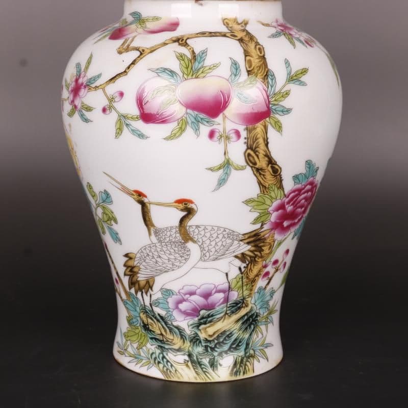 清乾隆粉彩福寿桃紋将軍缶 景徳鎮 陶磁器 装飾品 現代工芸品 美術品 置物