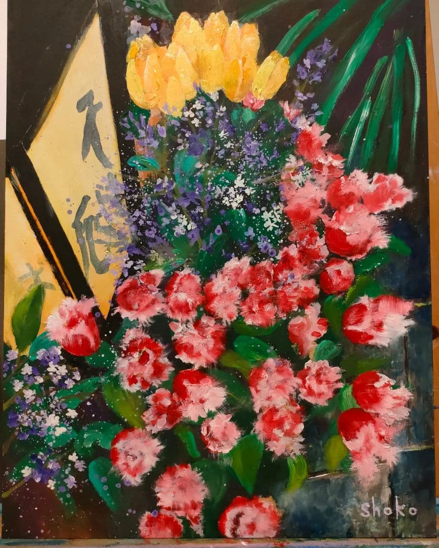 アクリル油彩混合　shokoの原画 一点物　オリジナル　板に描いた絵　絵画