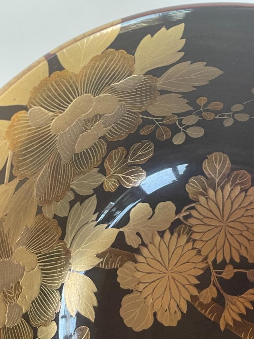 時代 金蒔絵 螺鈿 盃洗 漆 大茶椀 枝垂れ桜 さくら 菊 椿 美品