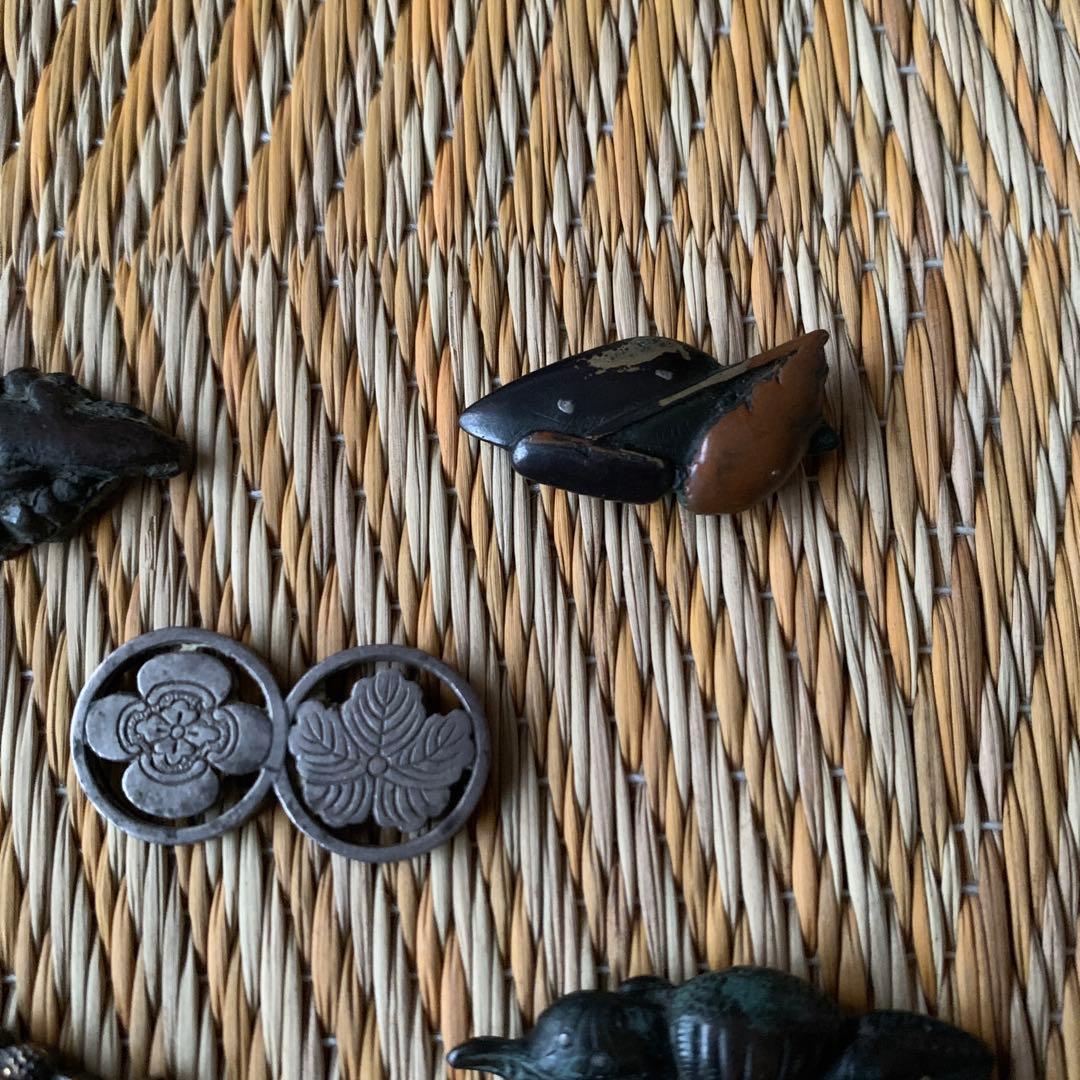 目貫 前金具 金工 家紋 菊 魚 蓮 5点