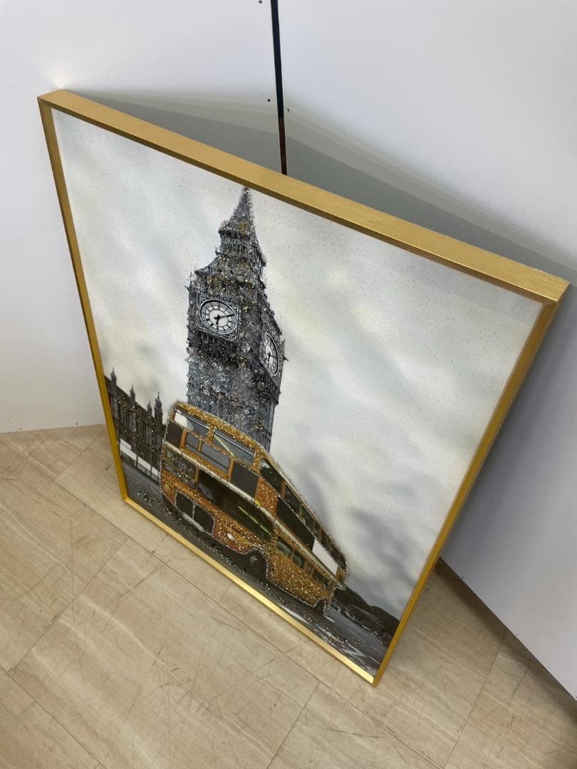 水晶絵　イギリス　ロンドン　ビッグベン　アートパネル　立体　絵画　パネル　額縁