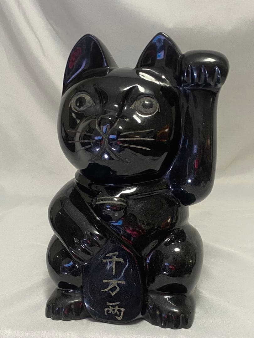 2278❣️黒御影石　招き猫　石像　彫刻　オブジェ