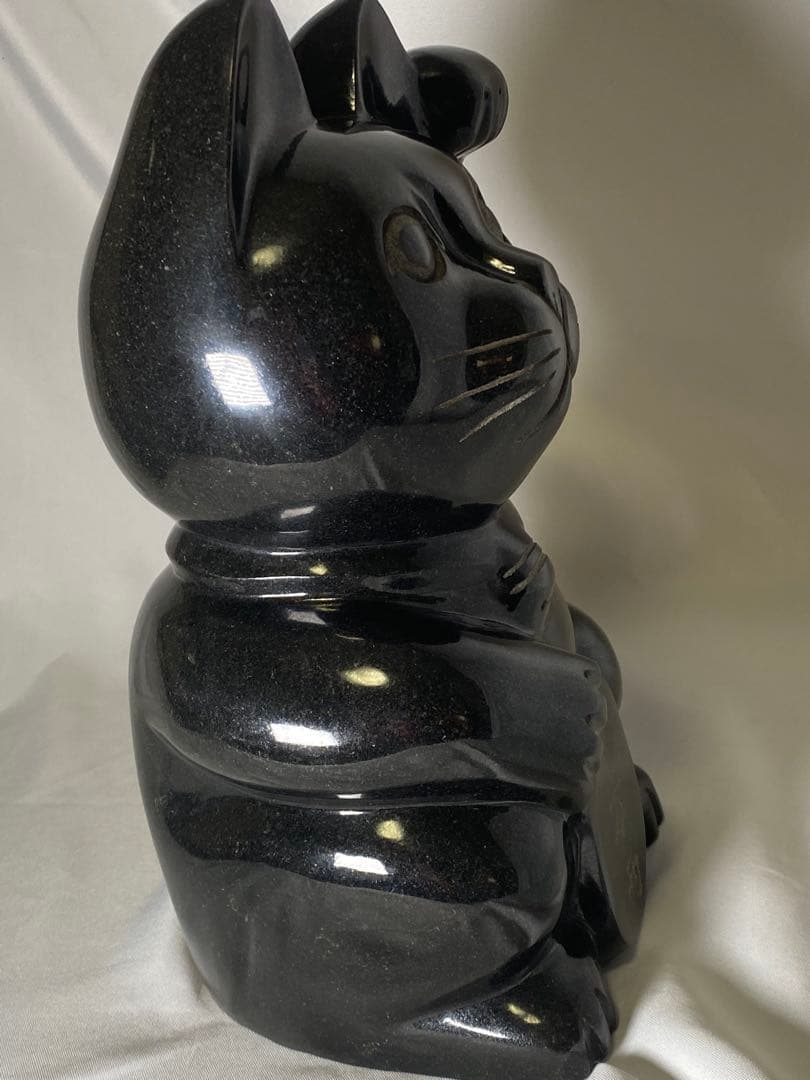 2278❣️黒御影石　招き猫　石像　彫刻　オブジェ