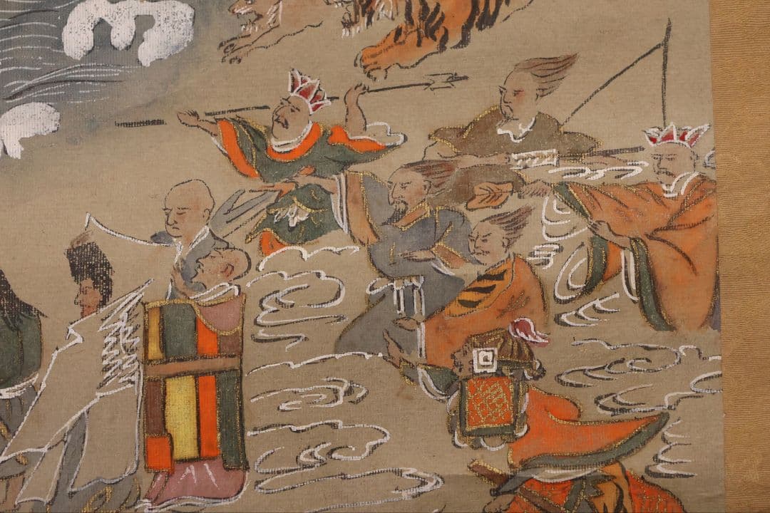 古仏画 二河白道図 紙本 掛軸 合箱 仏教美術【CM404】