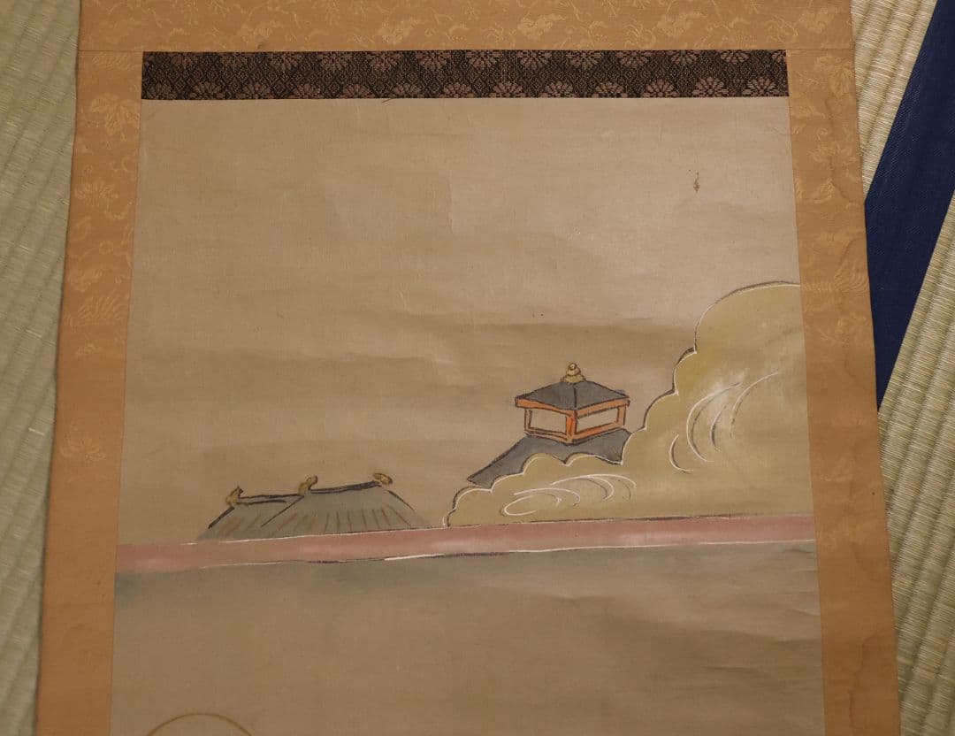 古仏画 二河白道図 紙本 掛軸 合箱 仏教美術【CM404】