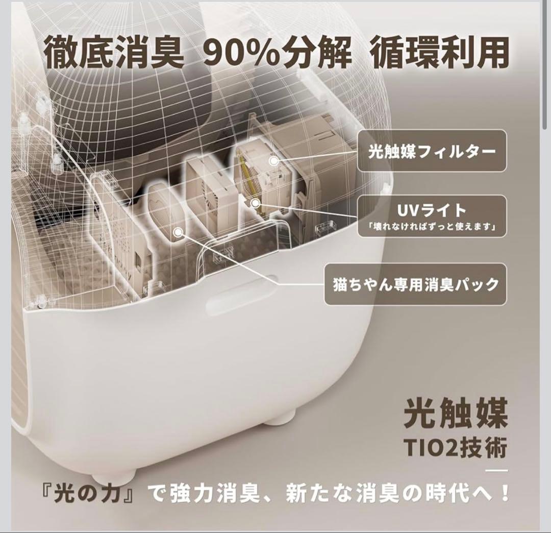 Pety【臭いを徹底分解】 猫 自動トイレ,光触媒TiO2三重消臭