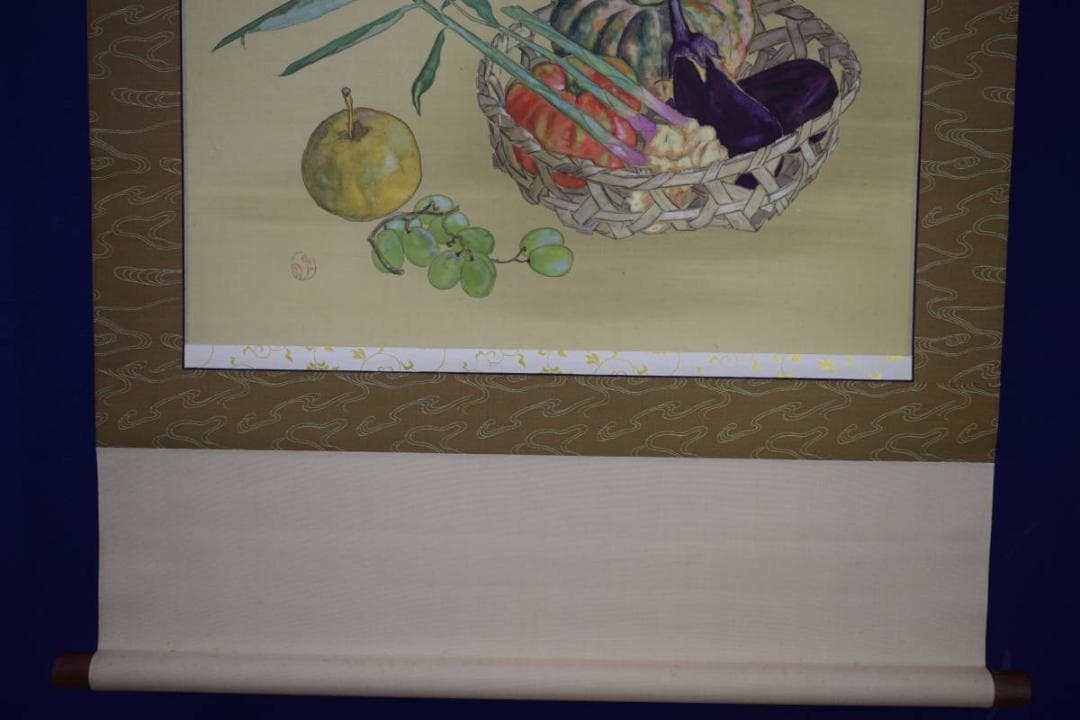 真作/藤田亀六/藤田鶴園/野菜/果物/横物/布袋屋掛軸HK-88