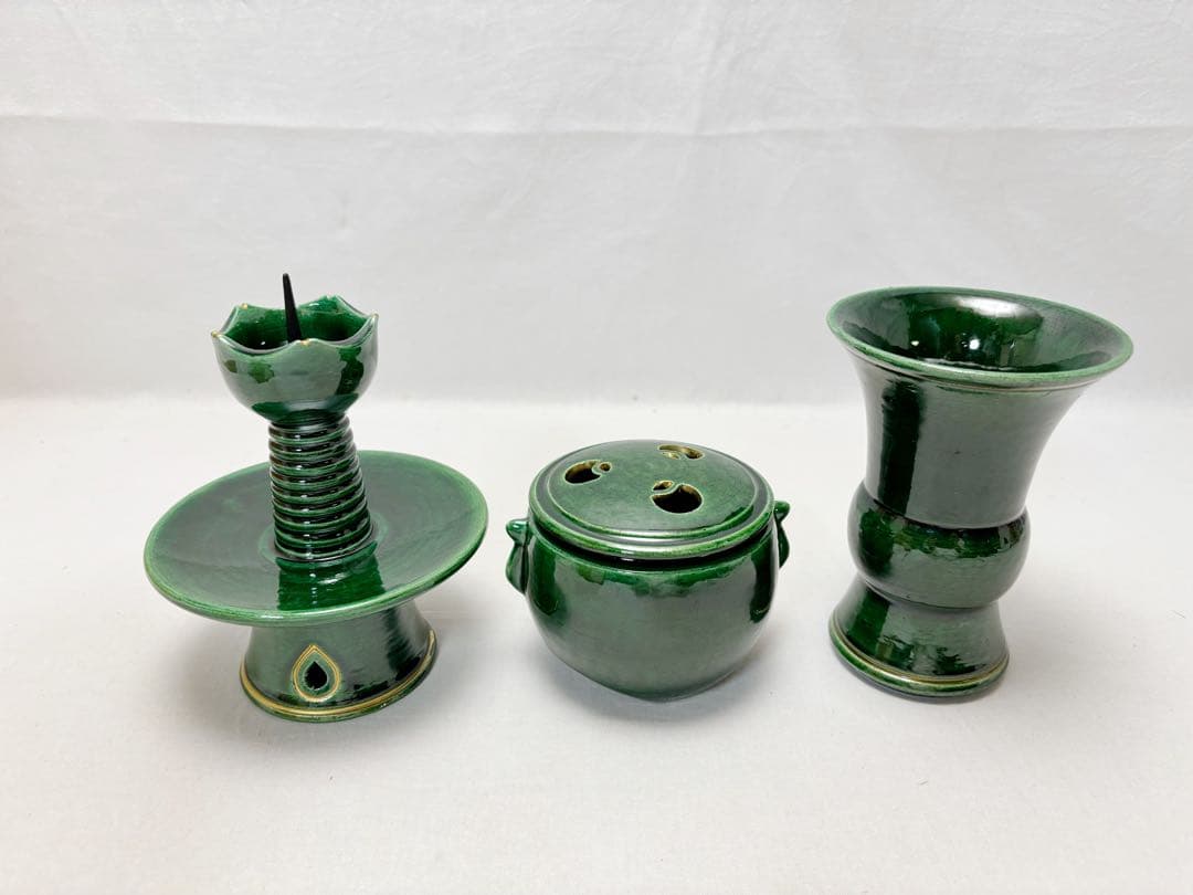 未使用 茶道具 佐々木松楽作 青楽 三ツ具足 利休忌 陶印 七事式 紙箱