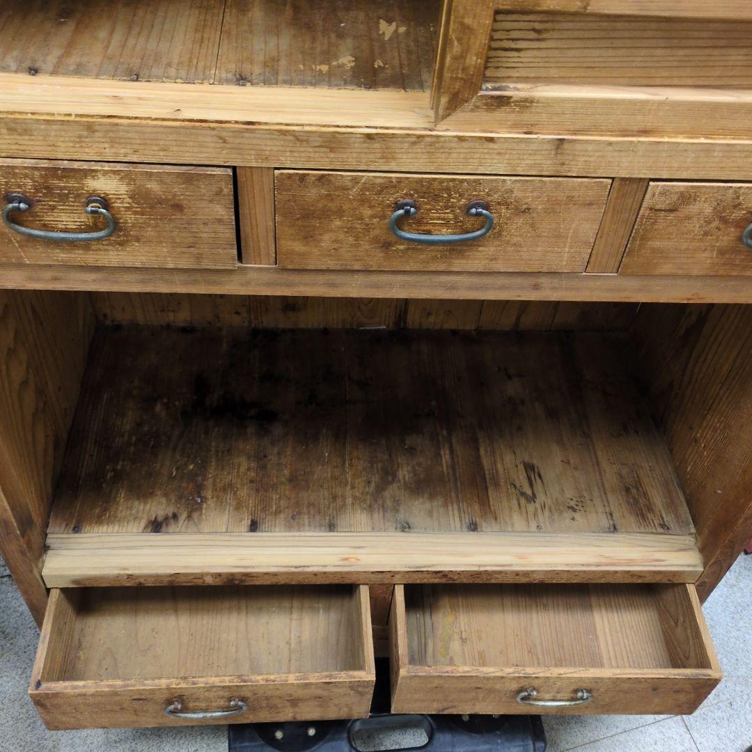 キャビネット ガラス棚 飾り棚 食器棚 古家具 ヴィンテージ 水屋 水屋箪笥