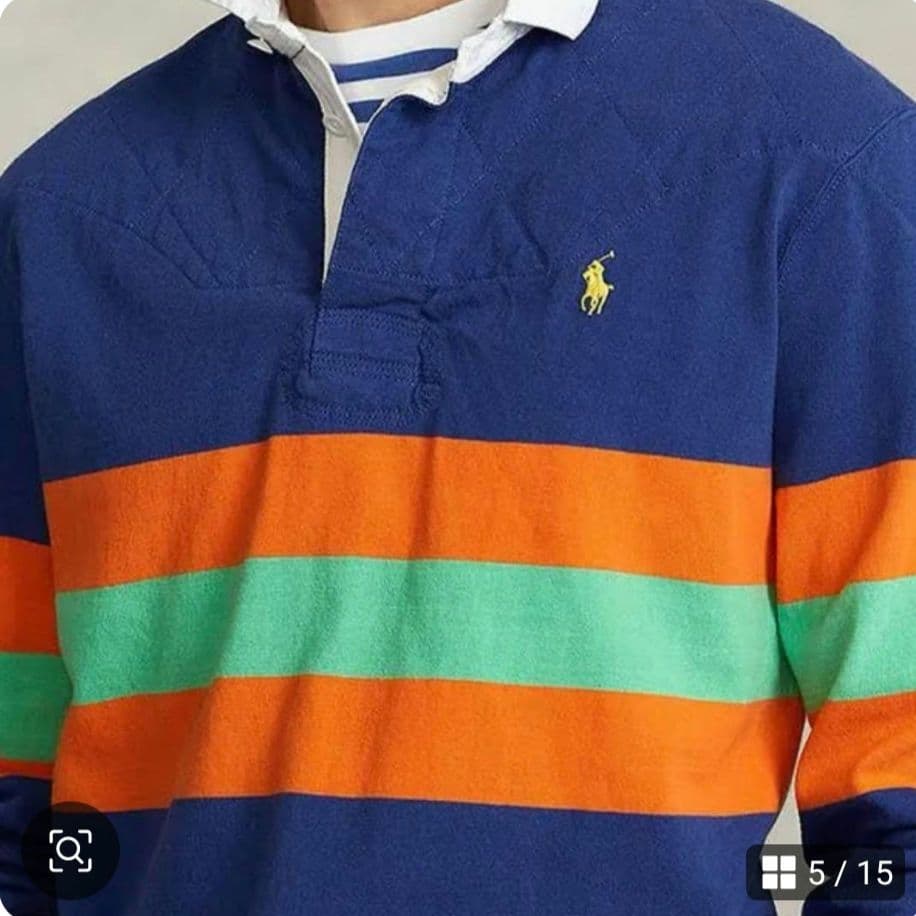 ポロラルフローレン　ラガーシャツ　刺繍ロゴ　ブルー　現行タグ　Mサイズ