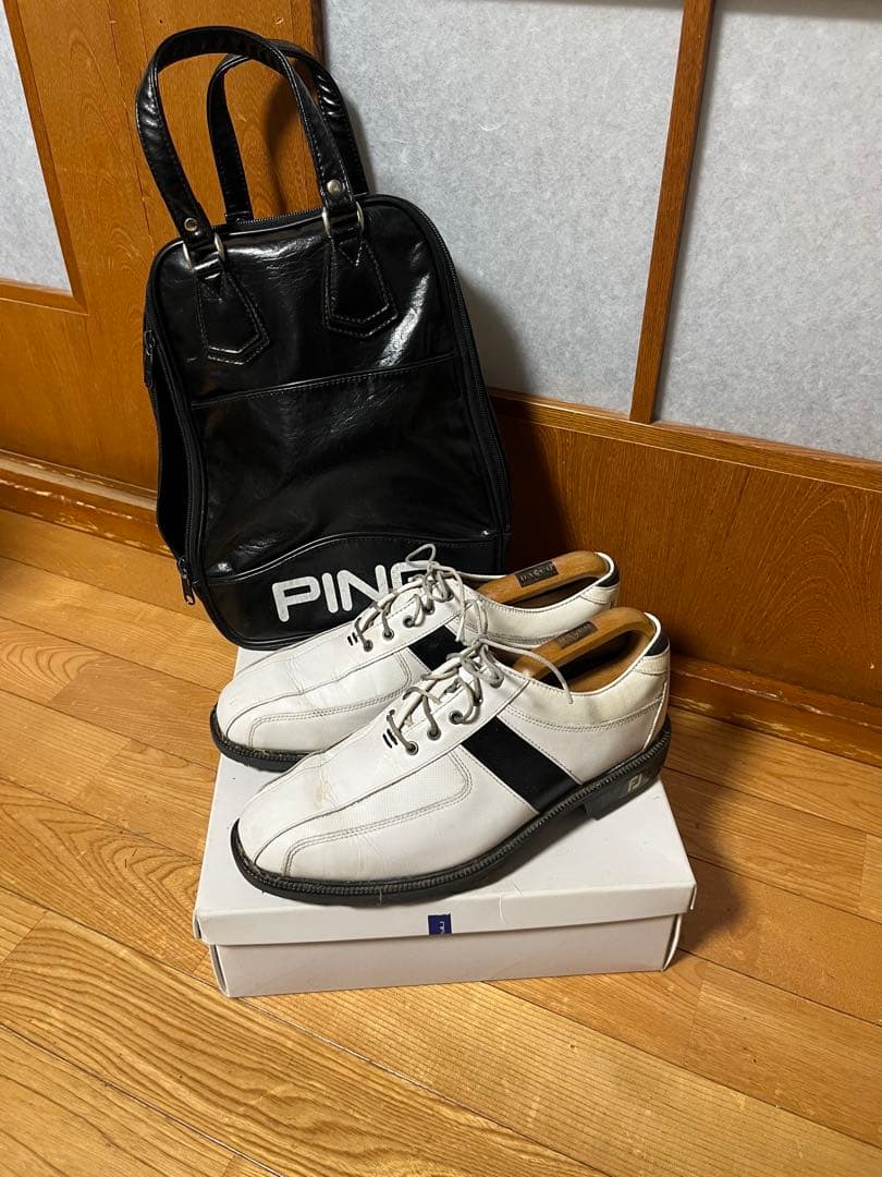 ゴルフシューズ25.5cm ホワイト/ブラック FJモデル　PINGバック付き