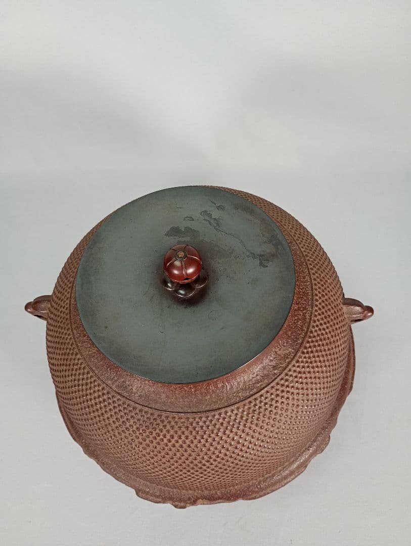 【茶道具】散霰地紋真形釜羽釜　伝統工芸士釜師佐藤浄清造　釜365