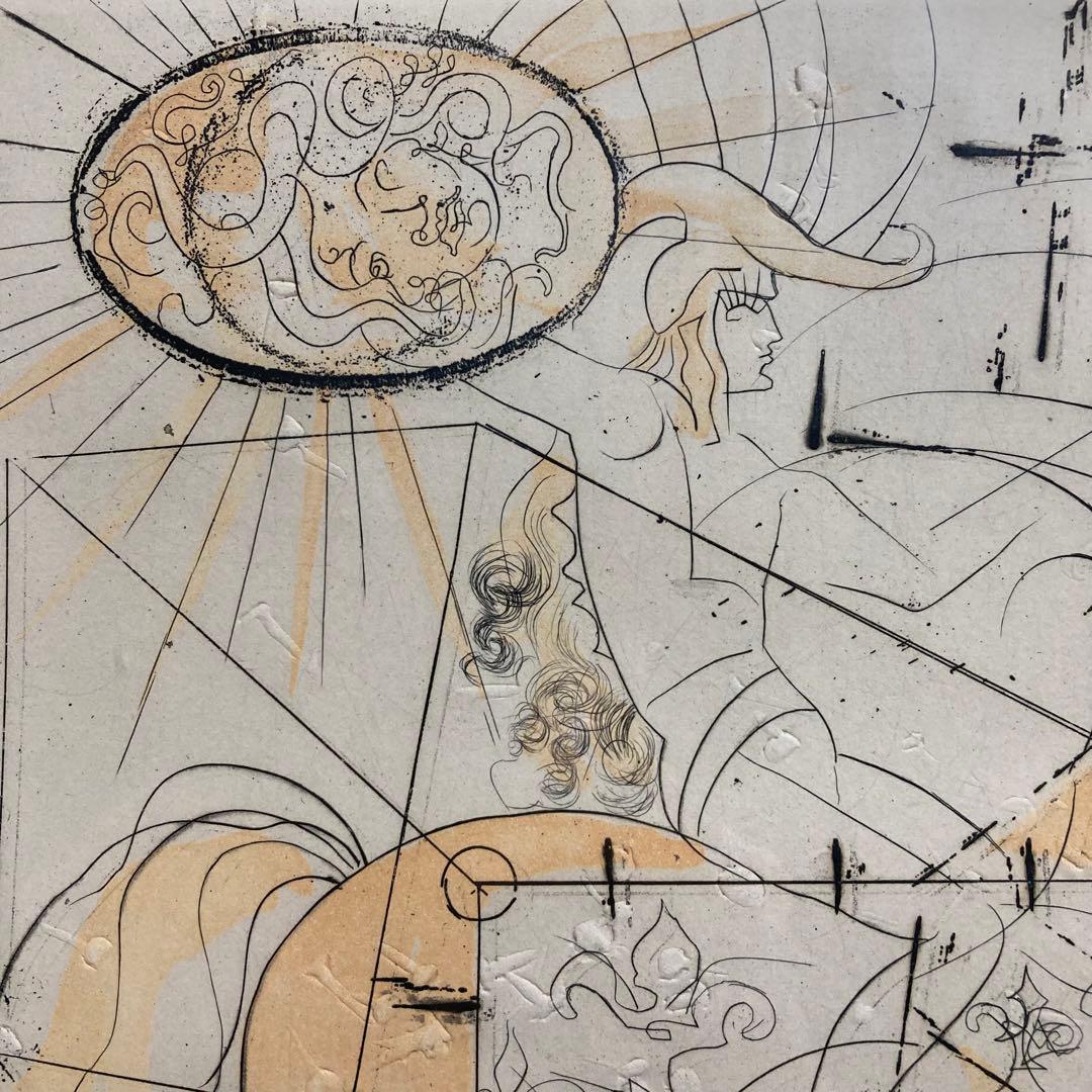 【真作】サルバドール・ダリ エッチングに手彩色 直筆サイン 額装 絵画 版画