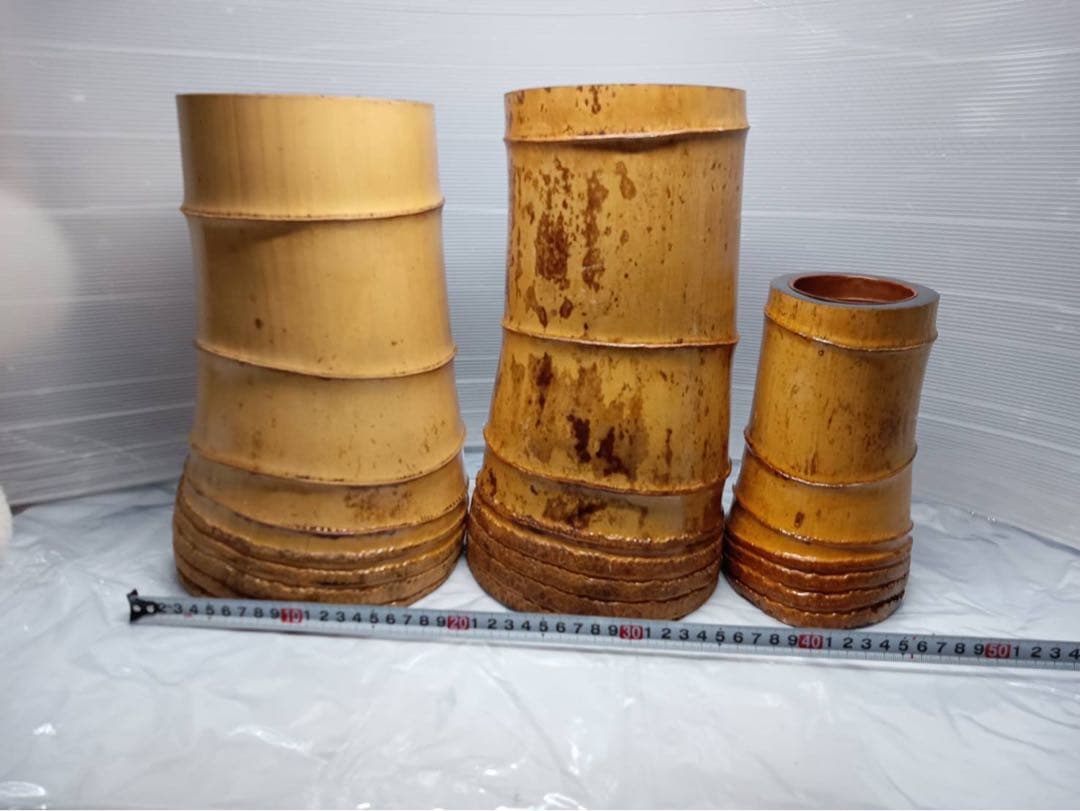 特大 竹 茶道 華道 花器 花瓶 全長31cm 3点セット アンティーク 骨董