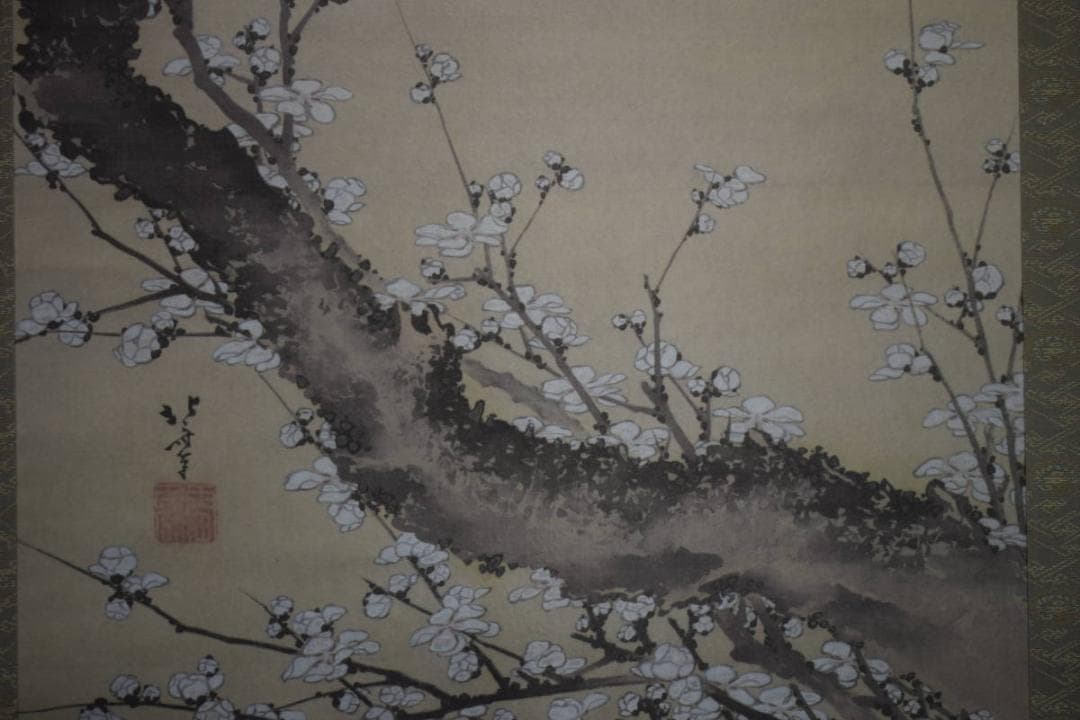 複製/葛飾北斎/白梅図/工芸/桐共箱付/布袋屋掛軸HH-812