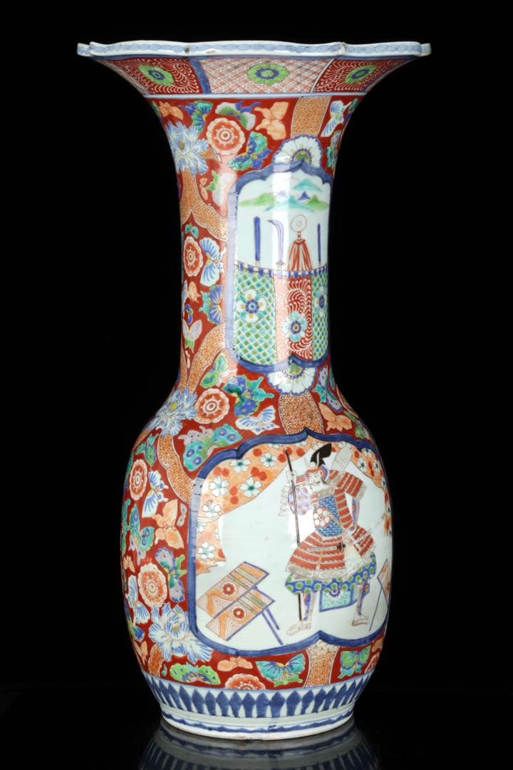 古伊万里【蔵春亭西畝】色絵金彩武士紋広口花瓶 飾壺 高さ68cm 古美術 骨董品