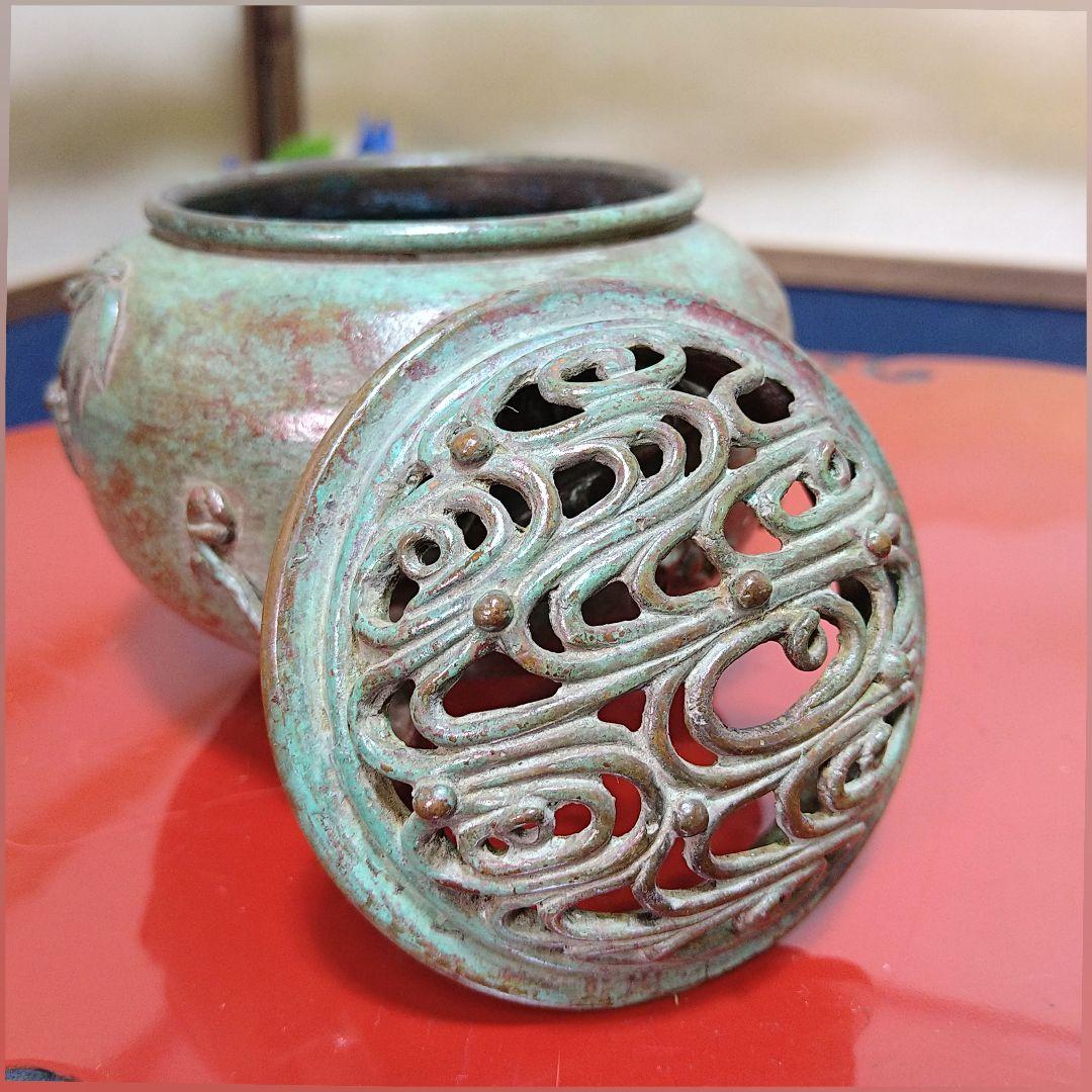 AH10 須賀月芳 香炉 松竹梅 三足 共箱 共布 栞 未使用 高岡銅器 蝋型