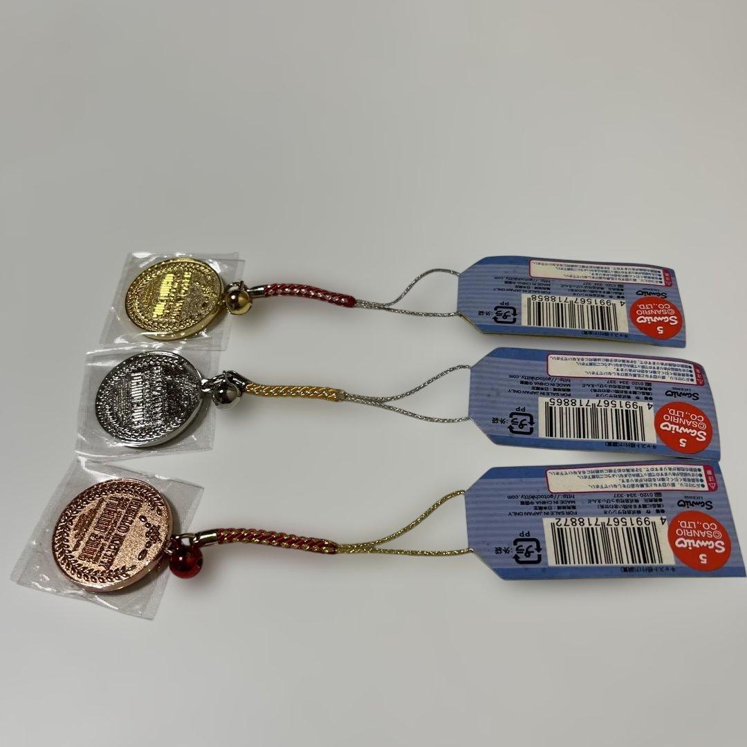 Hello Kitty メダル型ストラップ3点セット 根付け サンリオ レア