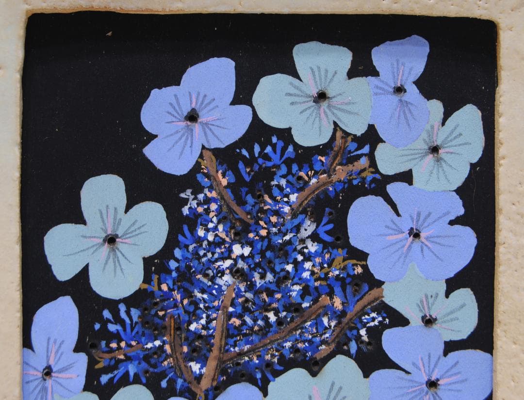 加藤六郎 陶器額 焼絵 「 あじさい 」 花の絵 絵画 静物画 紫陽花