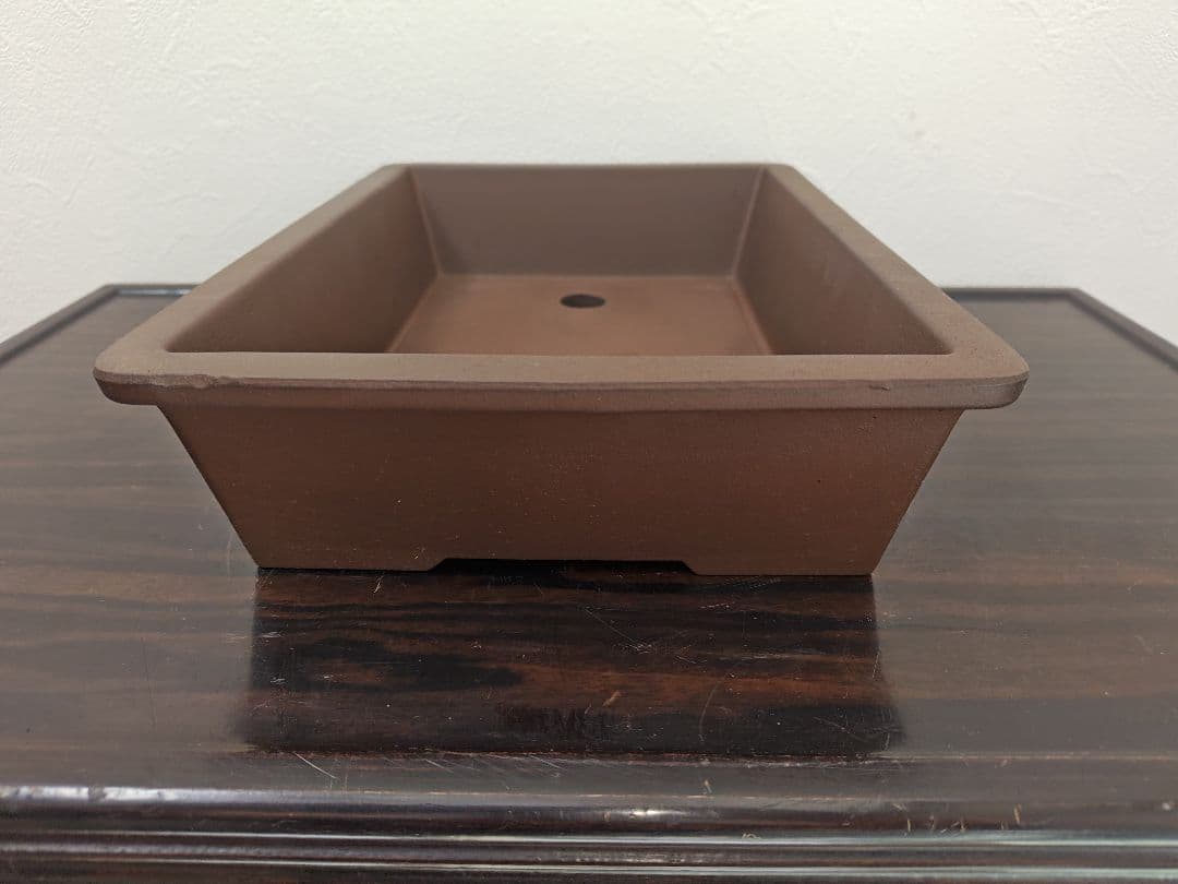 陶器の長方形盆栽鉢 ブラウン 約33cm ×24cm×7.8cm　落款　開洋