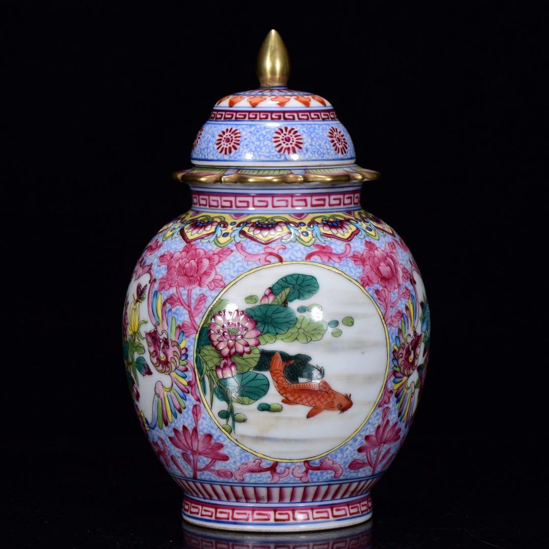 縁起物　珍品　清乾隆年製 粉彩花卉文描金蓋壺　手作り　インテリア　古美術　置物