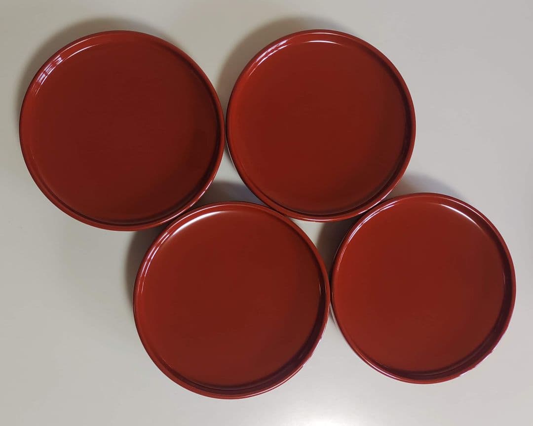 輪島塗　朱塗 大平椀　磨蒔絵 秋草の図　4客