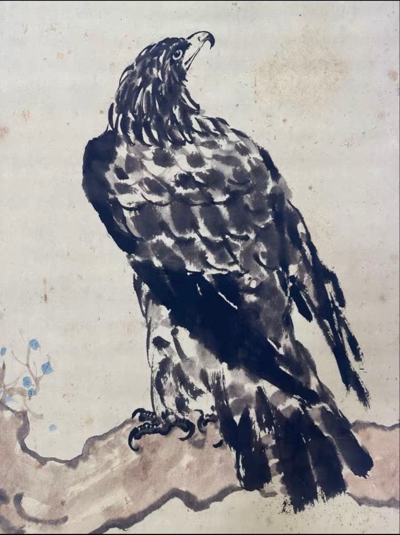 徐悲鴻「雄鷹図」三尺中堂掛軸　宣紙・手工表装　175×77cm