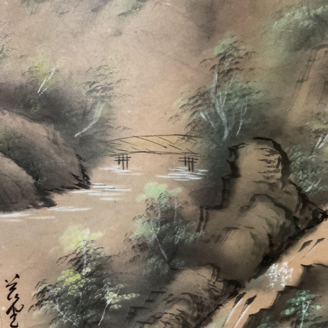 紙本 彩色画風景図 作者不詳 落款印譜在 桐箱