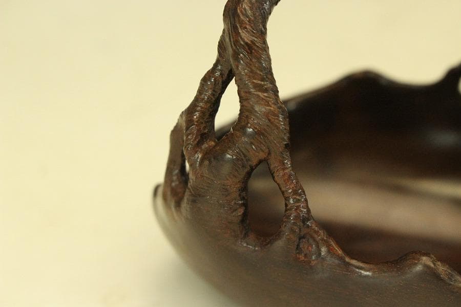 紫檀 刻 手付 皿 文房四宝 卓上飾 高9.4cm(HA491)