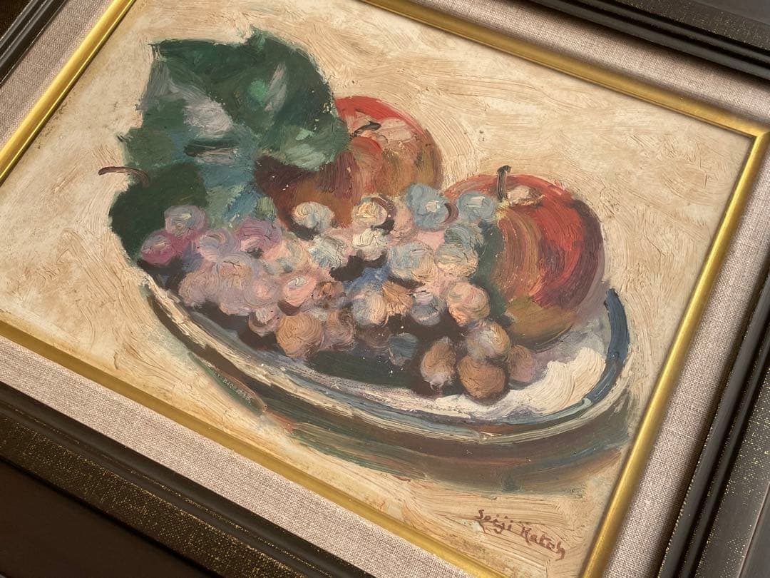 画家　加藤静児　静物　油彩画　油絵　額入　果物　フルーツ