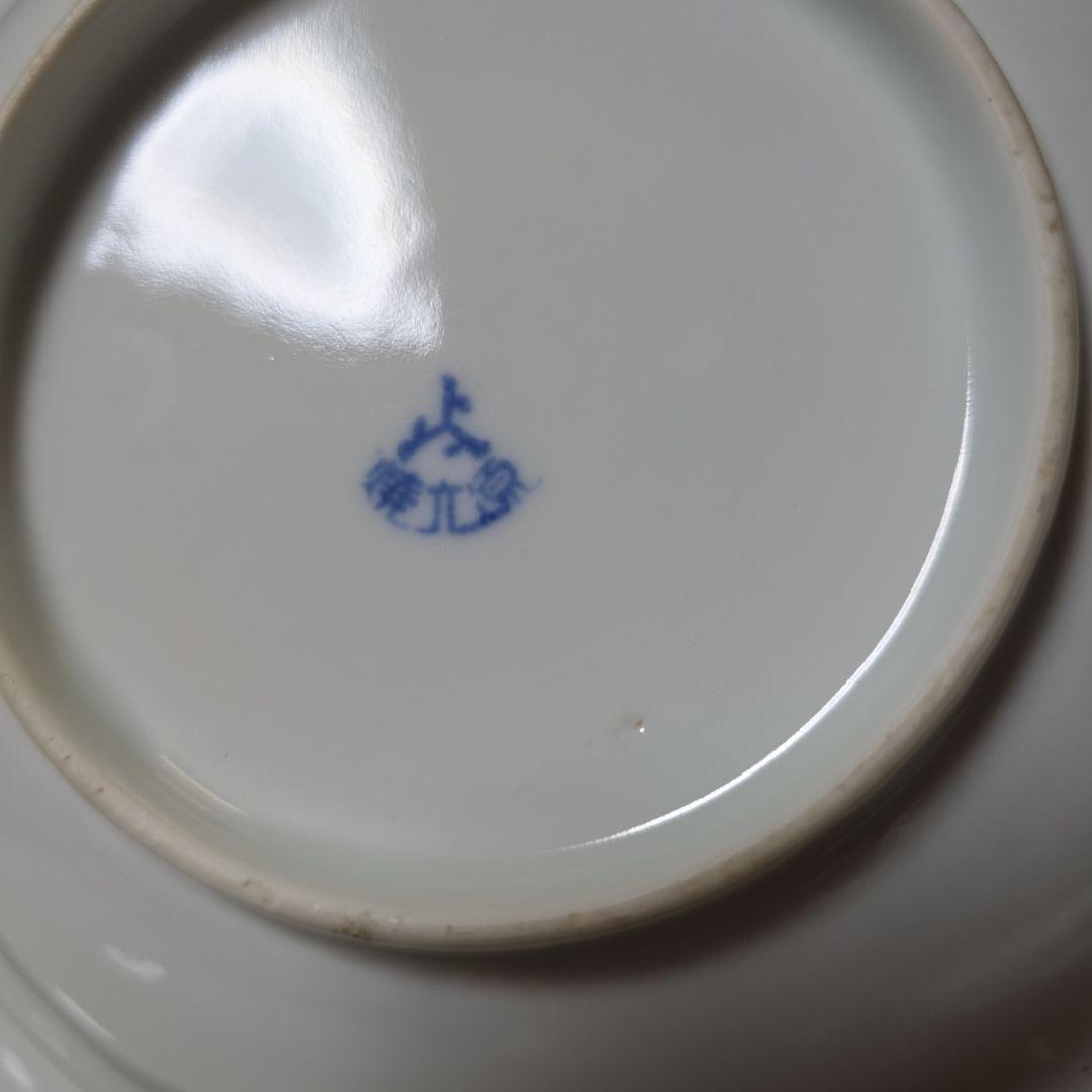 源六焼　富永源六　染付山水文　高台 輪花皿　中皿　18.5cm　4枚　 三つト印