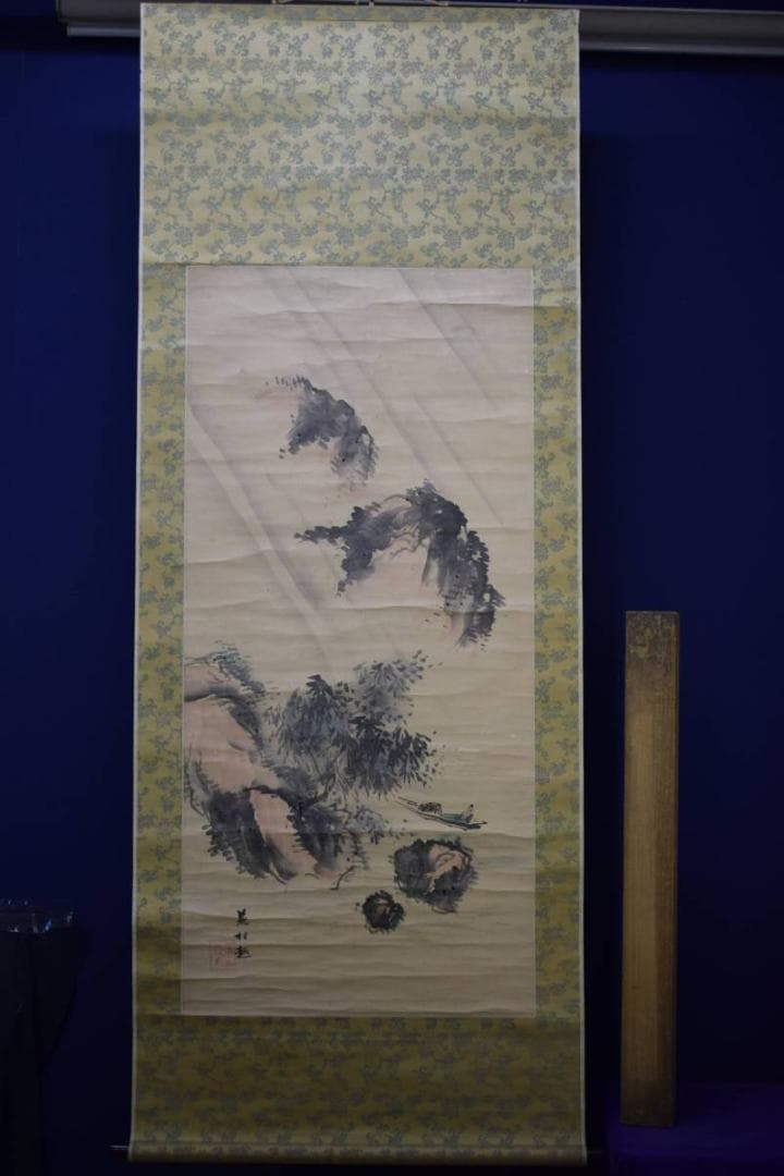 模写/ 渡辺崋山/渡辺華山/与謝蕪村画を写す/山水風雨図/布袋屋掛軸HE-285