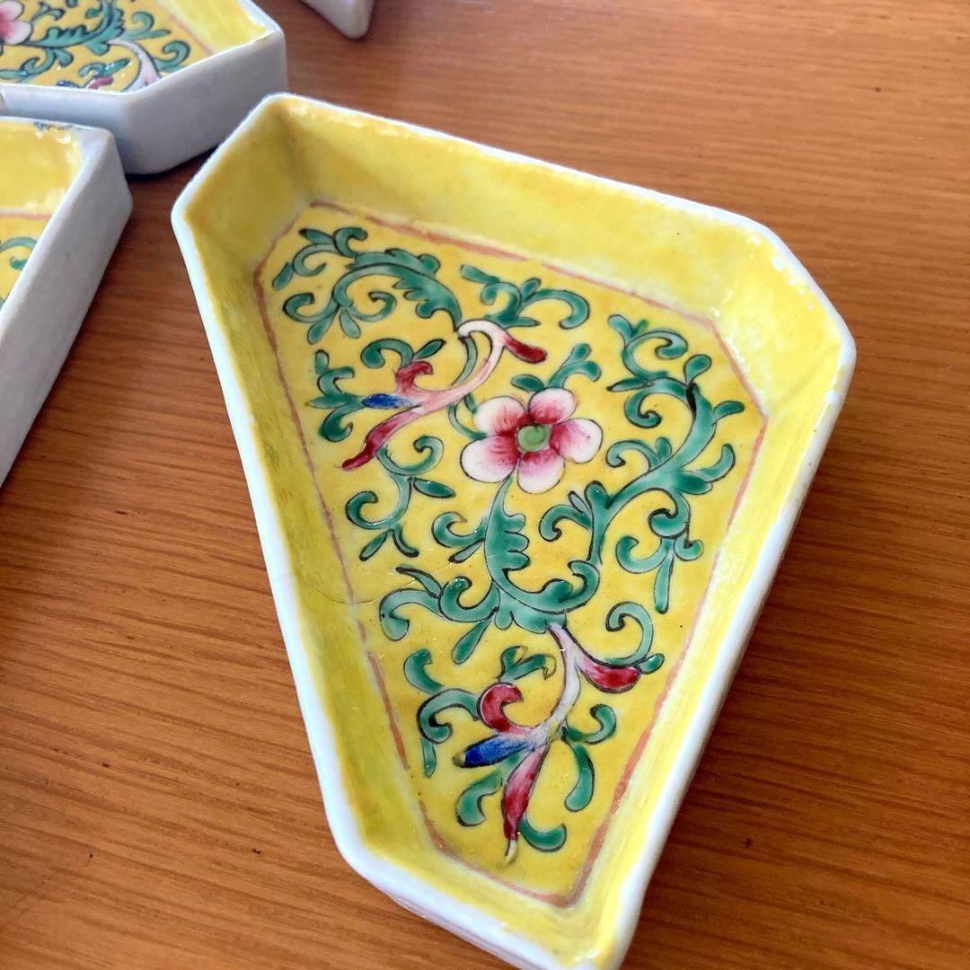 中国 アンティーク 陶器セット 花柄 黄色