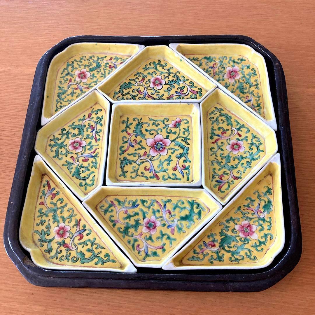 中国 アンティーク 陶器セット 花柄 黄色