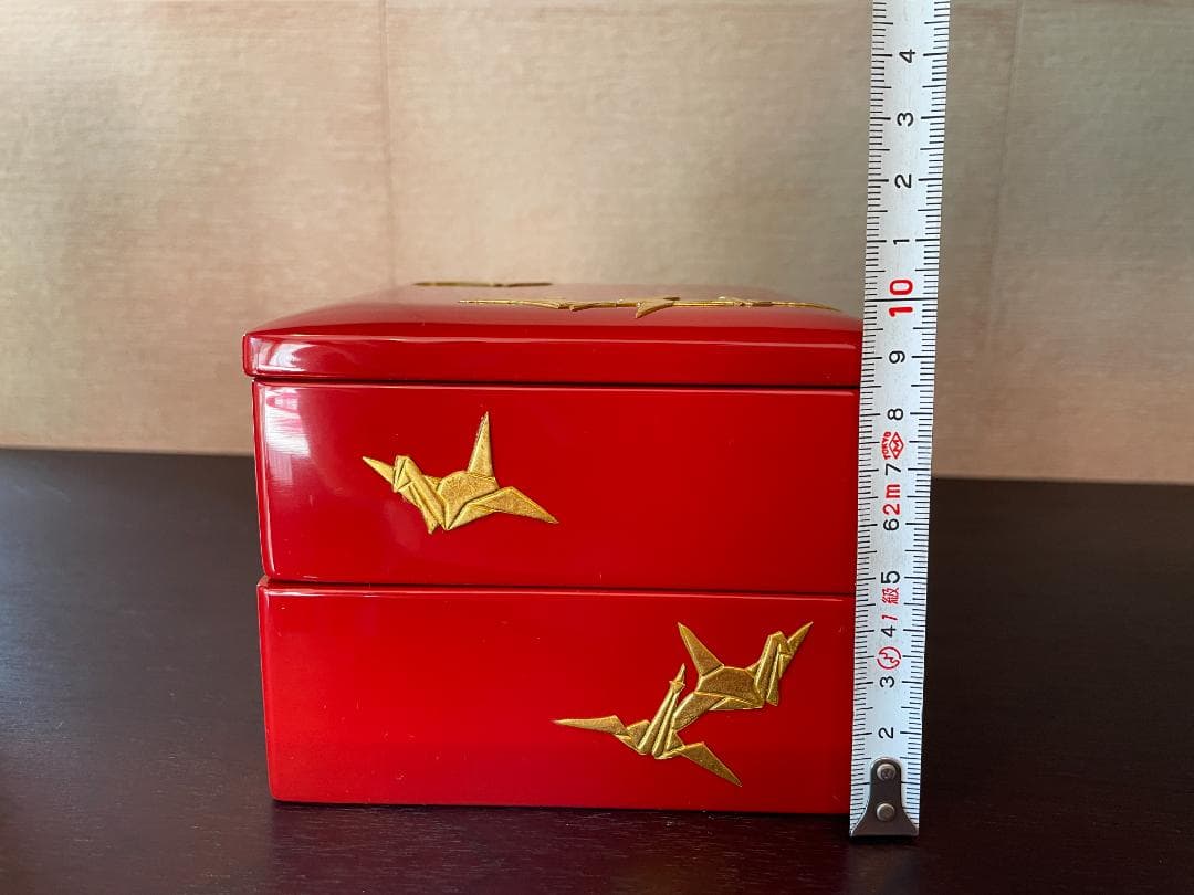 ⭐️超美品⭐️ 琉球漆器 4寸 二段お重箱 折鶴 漆の重ね箱